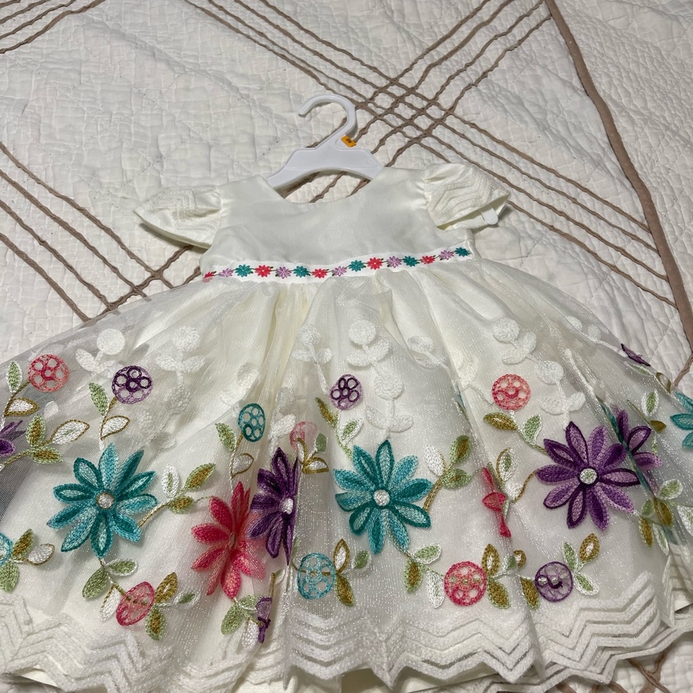 Blueberi Boulevard Cream Baby Dress